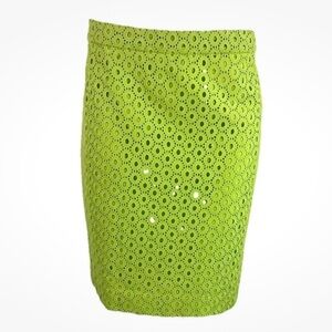 J.  Crew Sz 8 All Over Eyelet Pencil Skirt Neon Green 100% Cotton Business